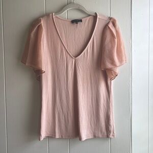 1.State Flutter Sleeve Rib Knit T-Shirt Blouse Size M